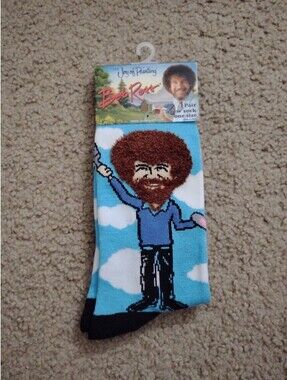Bob Ross "Happy Clouds" Novelty Crew Socks